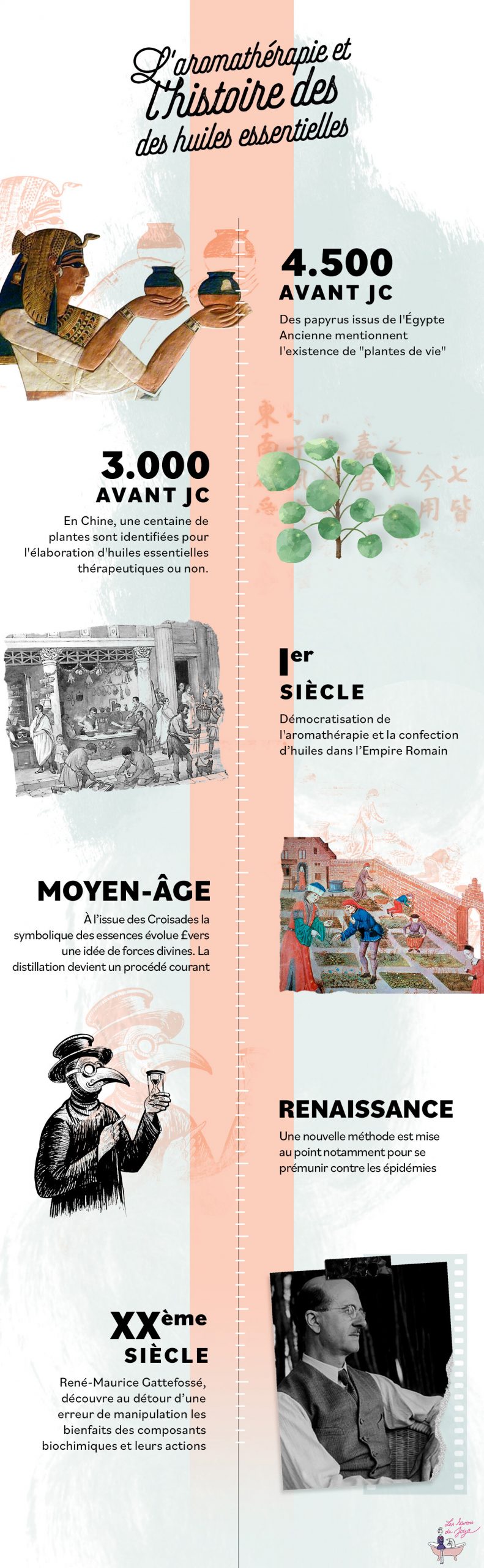 Infographie histoire de l'aromathérapie