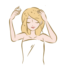 <p>Frottez votre shampoing galet directement sur votre cuir chevelu.</p>