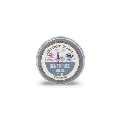 Boite dentifrice solide au charbon de 40 grammes.