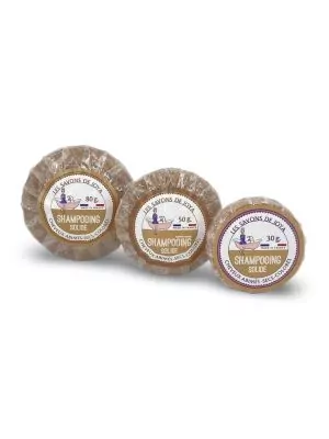 Trio de shampoing solide pour cheveux abimés-secs et colorés de 80, 50 et 30 grammes.